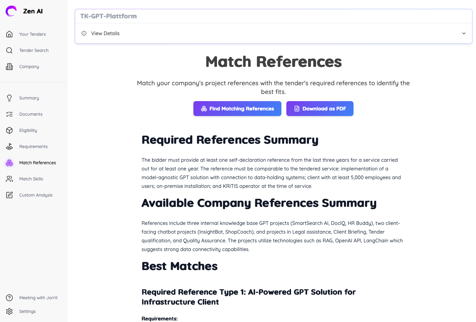 Reference matching connects tender requirements with company references